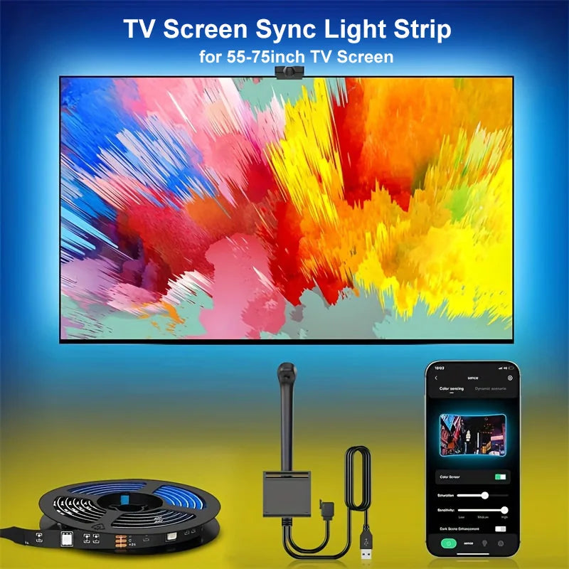 TV Backlight Music Sync Smart Strip Lights Color Pickup RGBIC LED Light 50-75 inch Screen App Remote for Game Home Ambient Light
