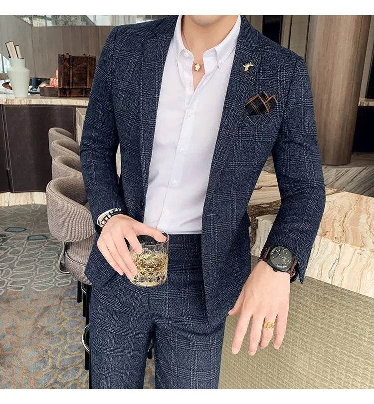 2025 Suit (Blazer+ Pants) Men's Fashion Hosts British Style Work Business Wedding Casual Art Style Elegant Gentleman Suit M-5XL - AIAZ