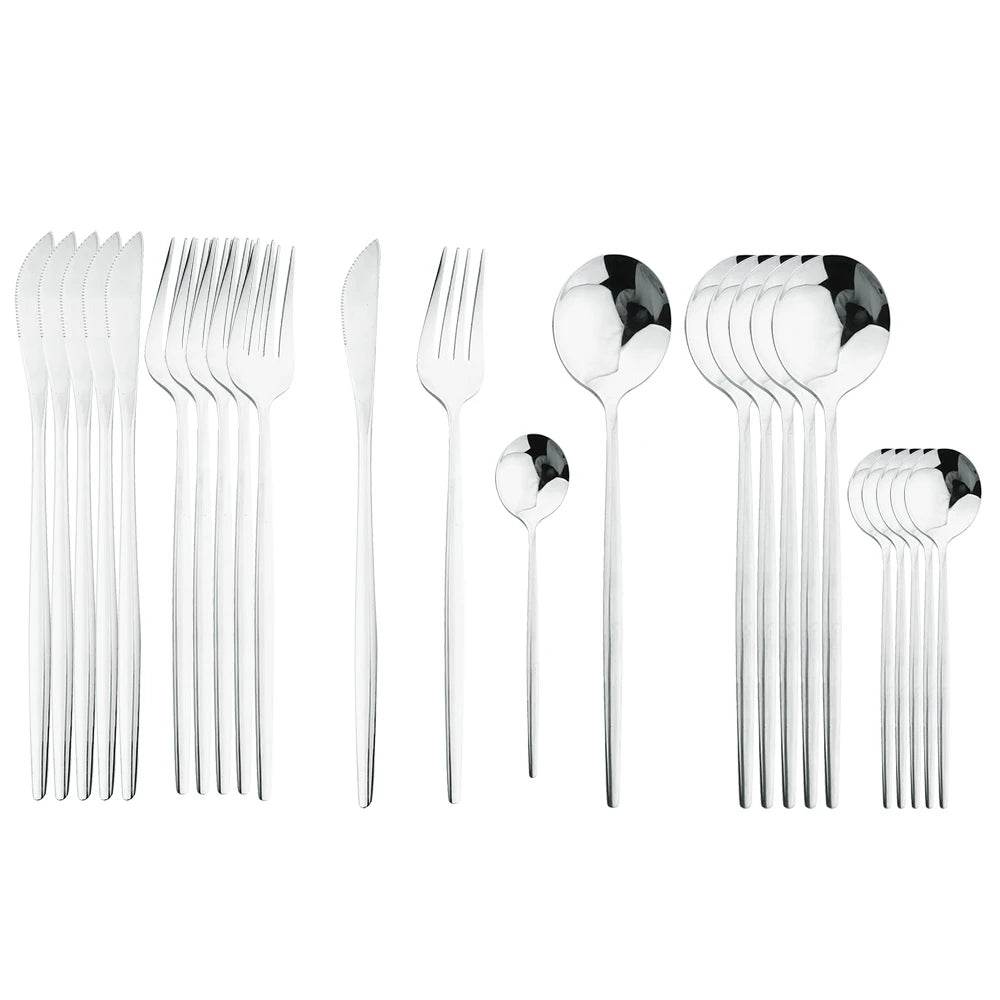 24Pcs Black Handle Golden Cutlery Set Stainless Steel Knife Fork Spoon Tableware Flatware Set Festival Kitchen Dinnerware Gift - AIAZ