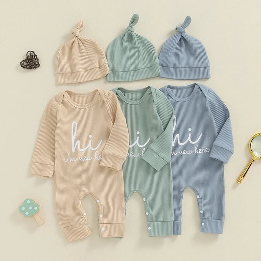 2024-05-08 Lioraitiin Baby Boys Romper Letter Print Long Sleeve Crew Neck Jumpsuits Spring Casual Infant Bodysuits with Hat
