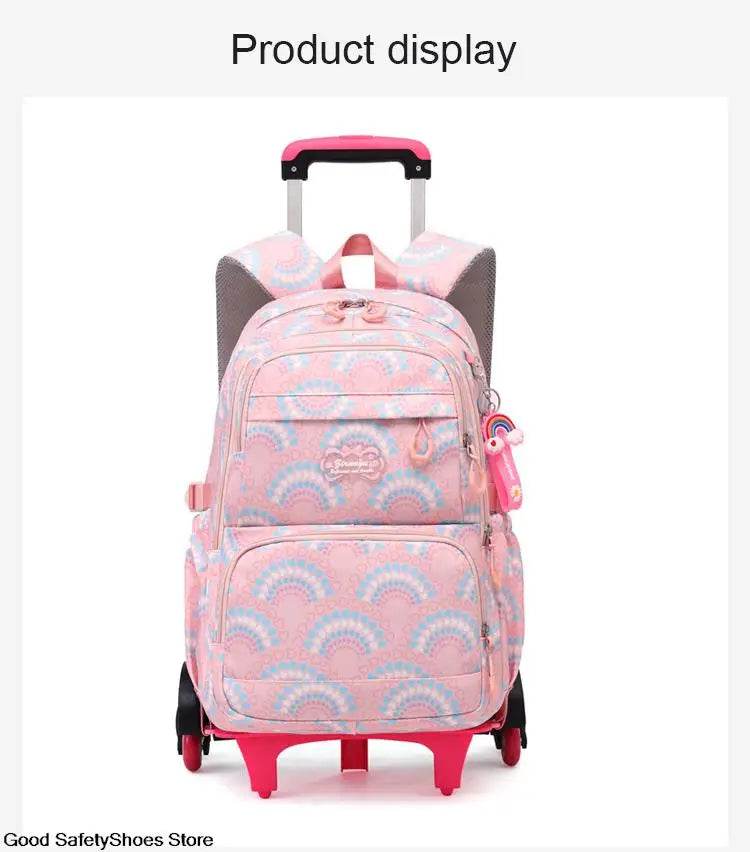 Rolling School Bags for Girls Backpack Children Waterproof School Backpacks with Wheels Middle School Trolley Luggage Back Pack - AIAZ