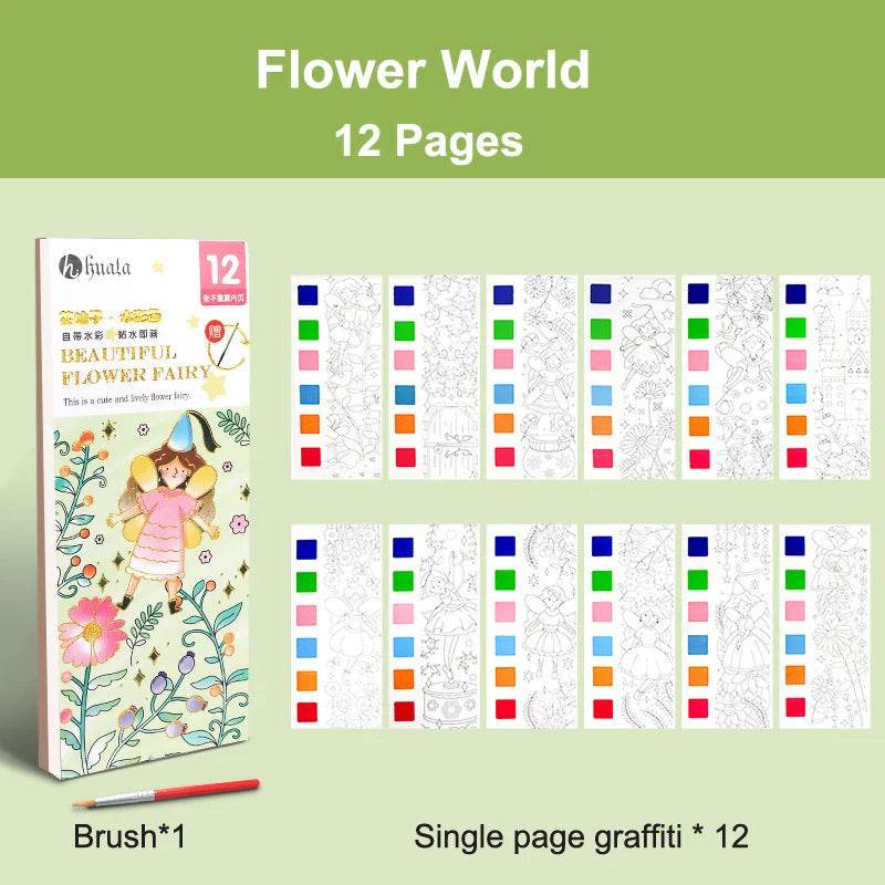12Pages Coloring Books Portable Watercolor Painting Book Graffiti Picture Books Painting Drawing Toys For Children Gift - AIAZ