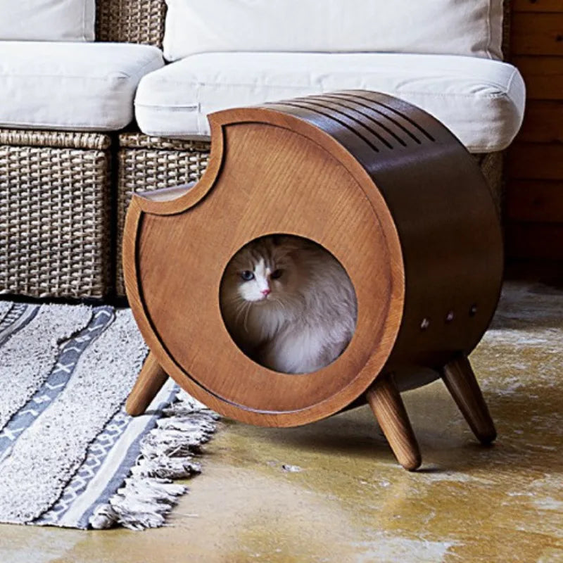 Dog Cat House Semi-enclosed Winter Shelter Indoor Pets Wooden Circle Breathable Cat Bed Home Decoration Pet Products Accessories