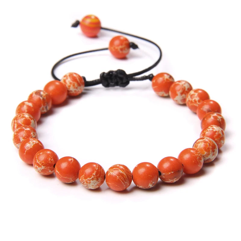 8MM Stone Bead Braid Bracelets Minimalist Natural Carnelian Agates Jades Gem Woven Bangle Healing Jewelry Gift For Women Men