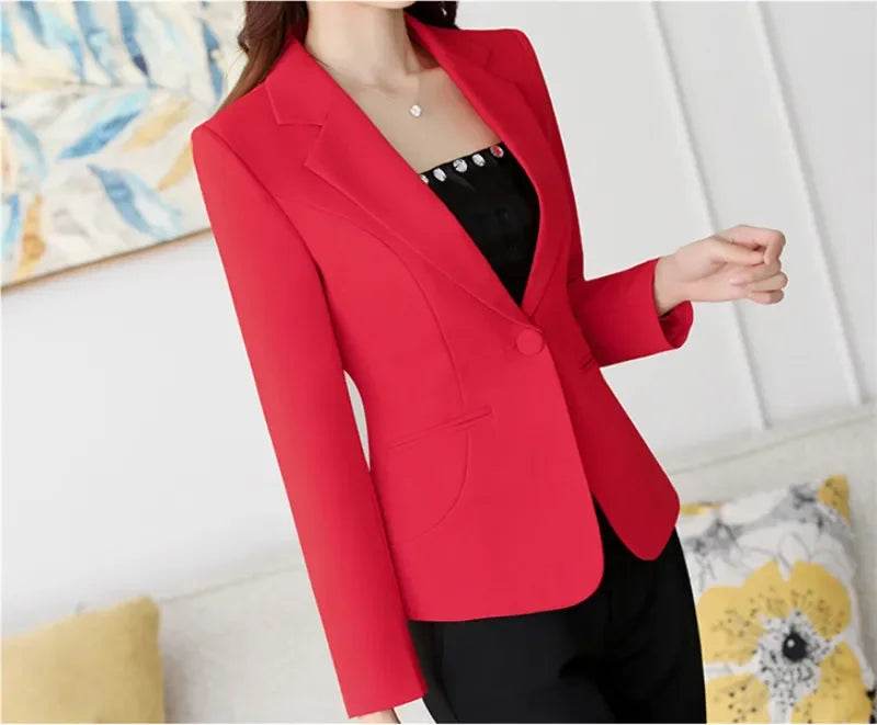 High-quality Women Blazers Jacket Fall Office Lady Business Formal Wear Small Suit Single Button Blazer Coat Mujer - AIAZ