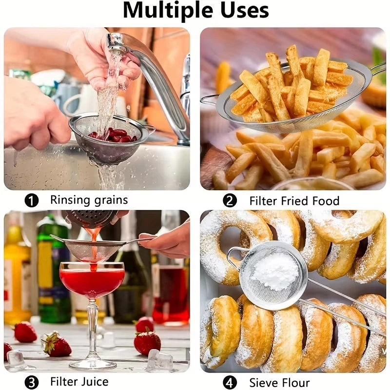 Stainless Steel Sieve Mesh Filter Slotted Spoon Kitchen Essential 3 Pack Fine Food Strainer with Long Handle for Cooking