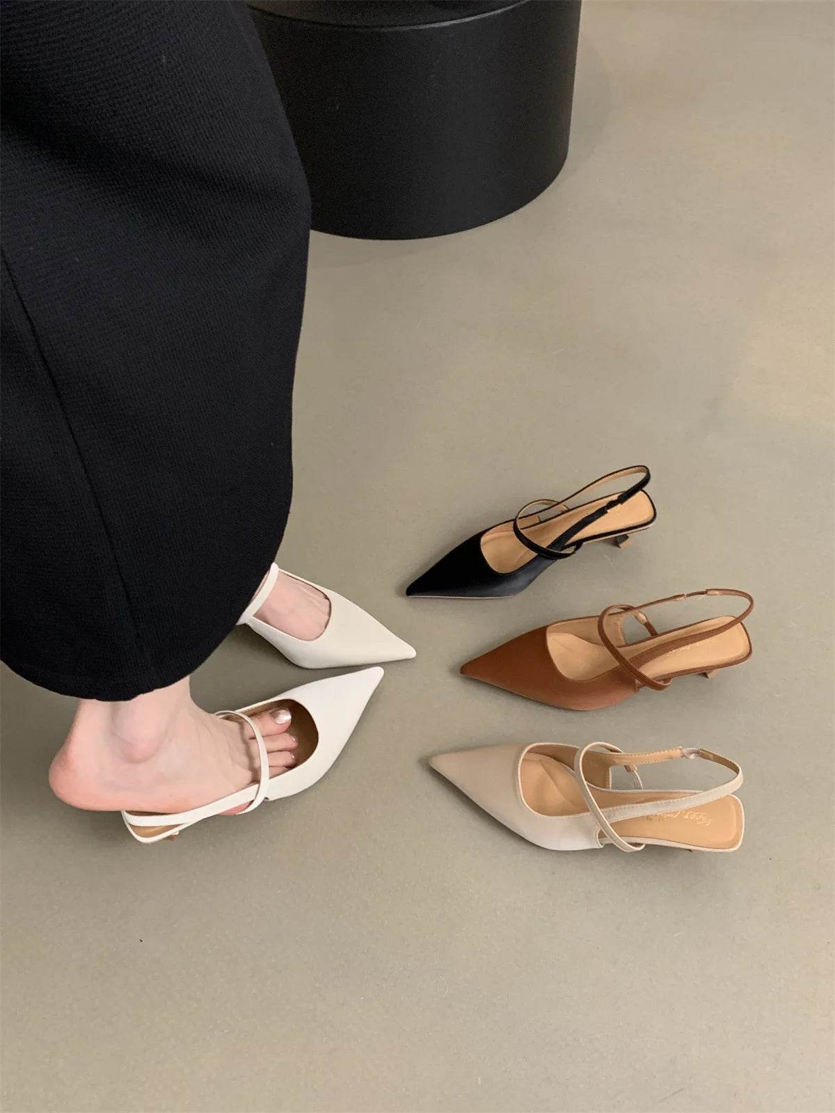Bailamos Women Sandals Pointed Toe Elegant Low-heel Shoes Summer Fashion Slingback Woman Mules Shoes Pumps Dress Shoes - AIAZ