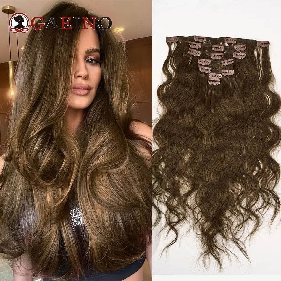 12A Natural Wave Clip In Human Hair Extensions 100% Remy Human Hair Clip In 120G 7Pcs/Set Full Head For Women 14-24Inch - AIAZ