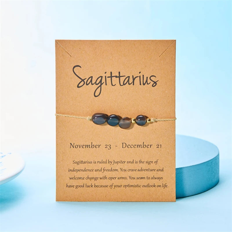 12 Zodiac Signs Woven Card Paper Bracelet for Women Men Minimalist Natural Stone Handmade  Braided Bracelet Friendship Jewelry