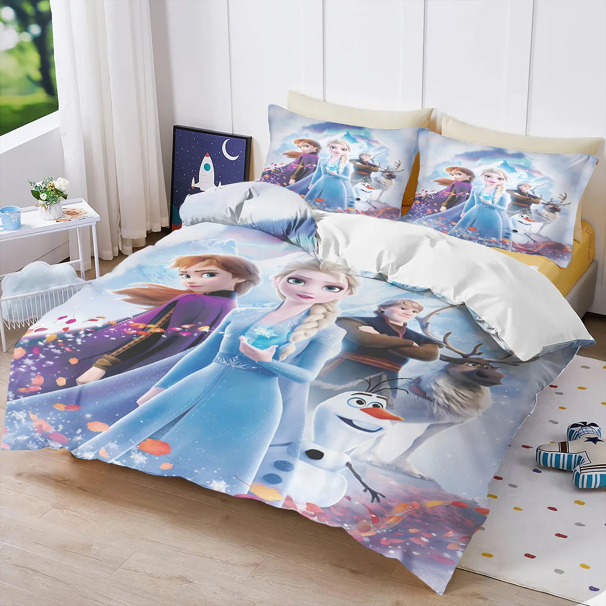 Frozen Duvet Cover Set,Elsa Anna Olaf King Size Bedding Set,Twin Full Size King Queen Bedding Set 3pcs for Girl'S Room