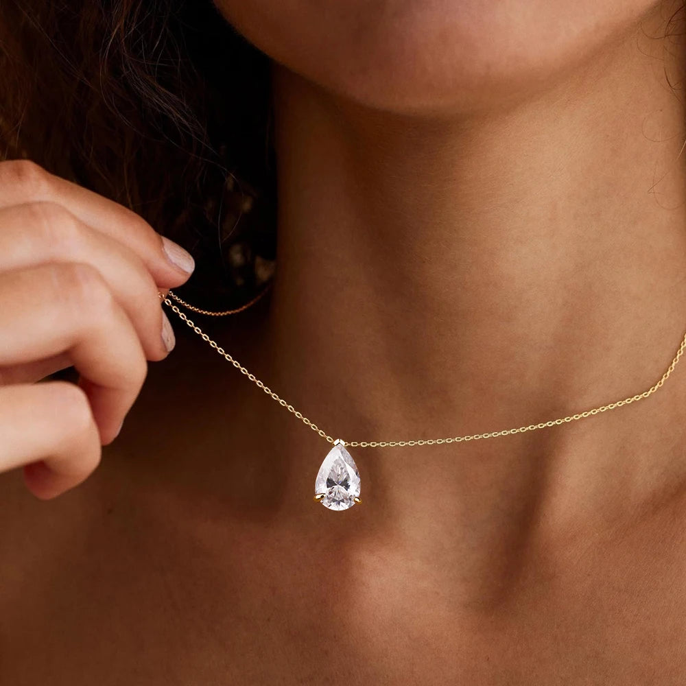 1-5CT Pear Cut D VVS1 Moissanite Necklace 100% S925 Silver 18k Gold Plated Single Diamond Women's Pendant Necklace Fine Jewelry