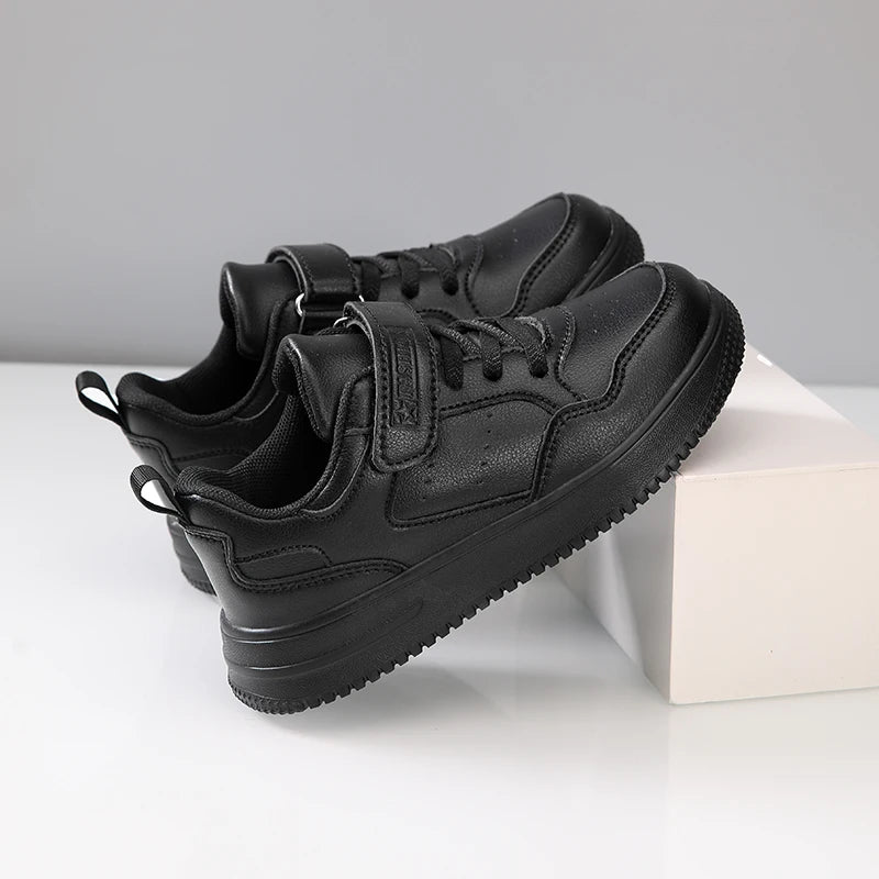 Black Kids Shoes Sports Running Casual Walking Student Fashion New Leather Children's Sneakers Breathable Soft Child Outdoor
