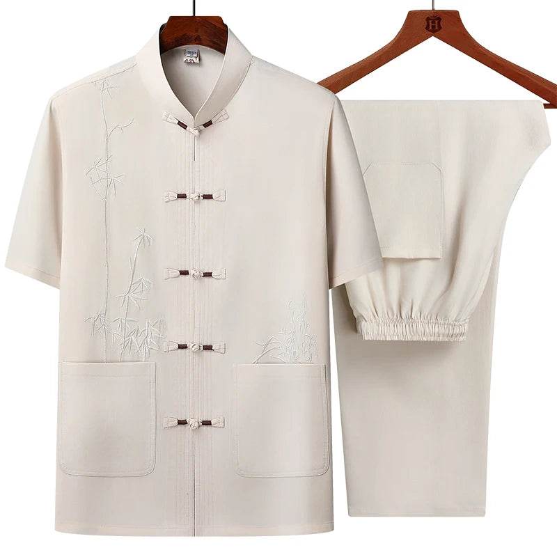 Men's sets (Shirt + trousers) 2025 summer new style men fashion shirt short sleeve shirt High quality shirts male Two Piece - AIAZ