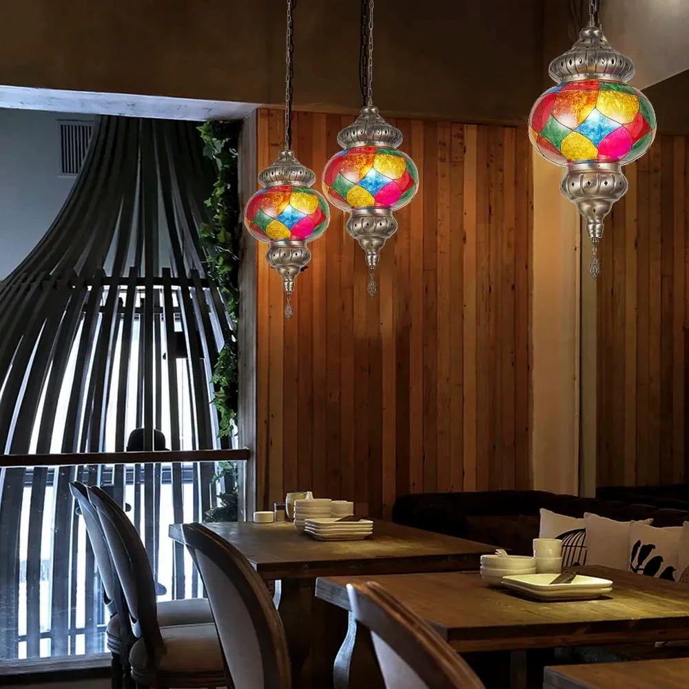 Artpad Turkish Mosaic Chandelier Ceiling Moroccan Living Room Bedroom Colorful Glass Chandelier Lamp Lighting