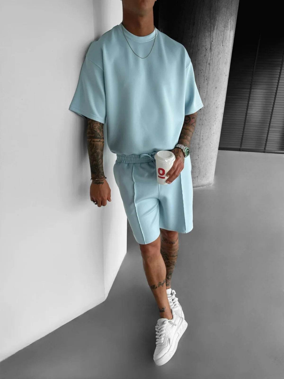 Men 2025 summer fashion sports design sense simple casual solid color quick drying short-sleeved T-shirt trend clothes - AIAZ