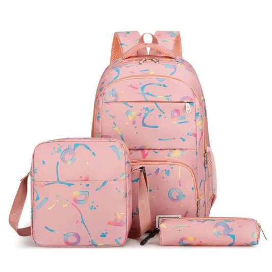 Three piece set of large capacity school backpack versatile letter printed casual backpacks junior high school student schoolbag - AIAZ