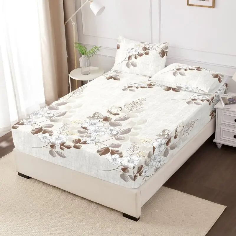 100% Polyester 3pcs Printed Sanding Fitted Sheet and pillowcases Set Elastic Band Around Mattress Cover King Size Bed Cover