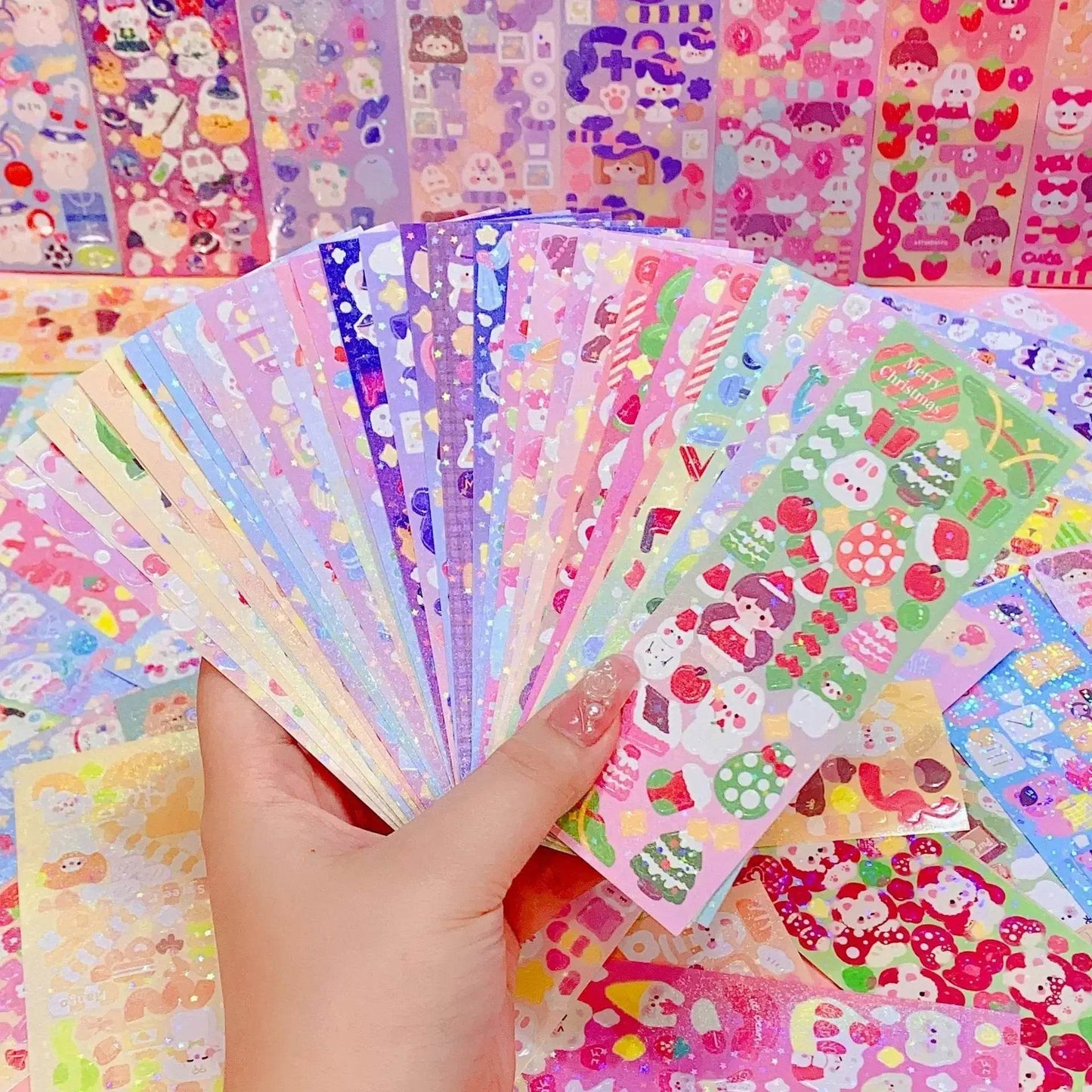 Kawaii Handbook Stickers Cartoon Collage Laser Student DIY Decorative Scrapbooking Journals Stationery Back School Supplies - AIAZ