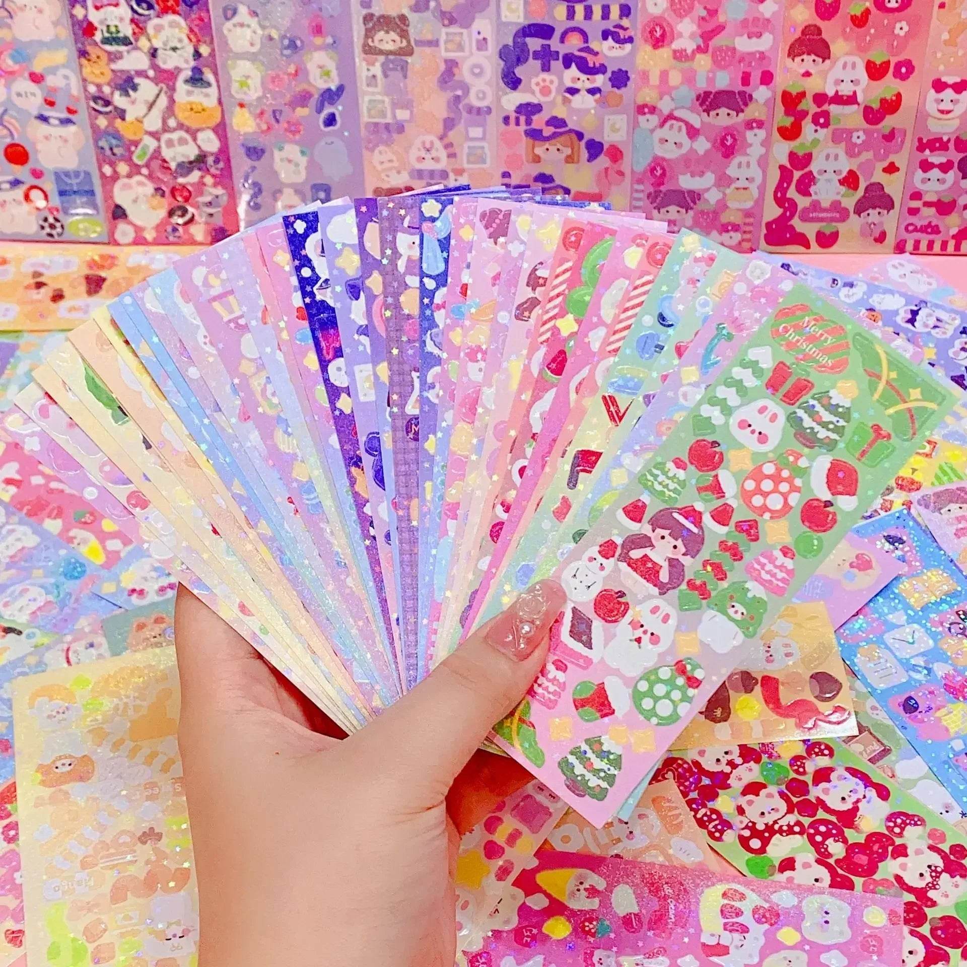 Kawaii Handbook Stickers Cartoon Collage Laser Student DIY Decorative Scrapbooking Journals Stationery Back School Supplies - AIAZ