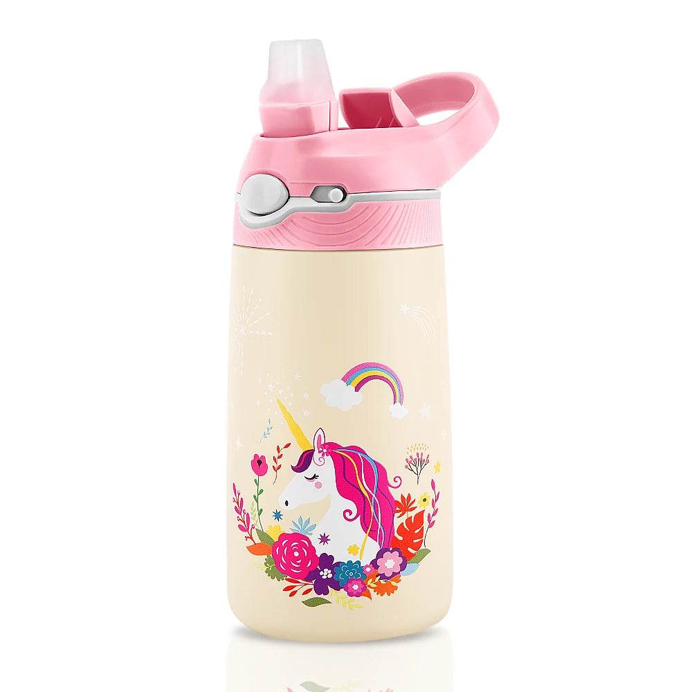 400ML Water Bottle for Children,Thermos With Cute Pattern,Children Thermal Bottle , School Kids Water Bottle With Straw BPA Free - AIAZ
