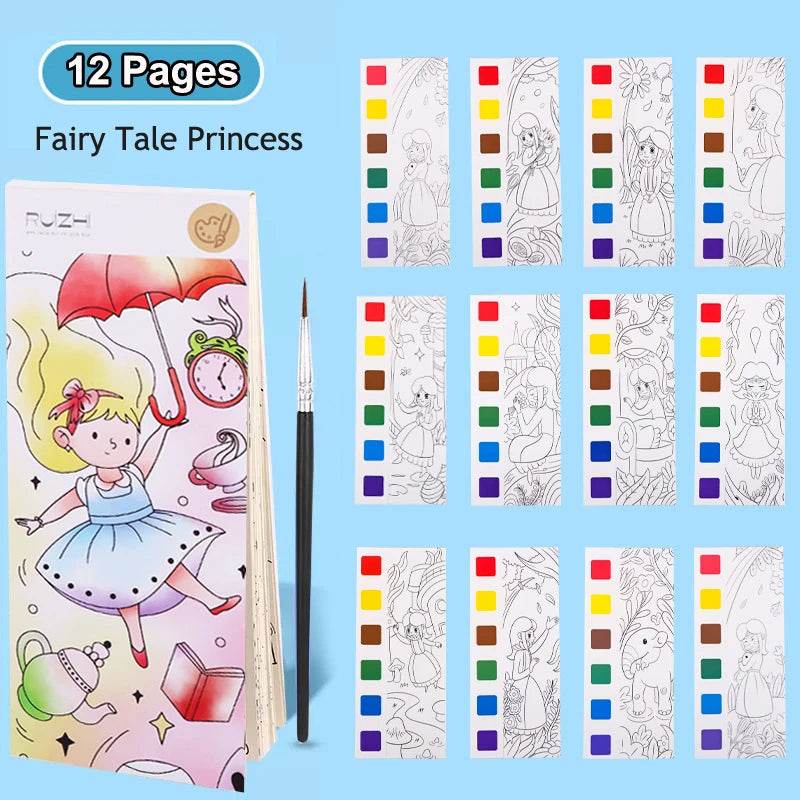 12Pages Coloring Books Portable Watercolor Painting Book Graffiti Picture Books Painting Drawing Toys For Children Gift - AIAZ