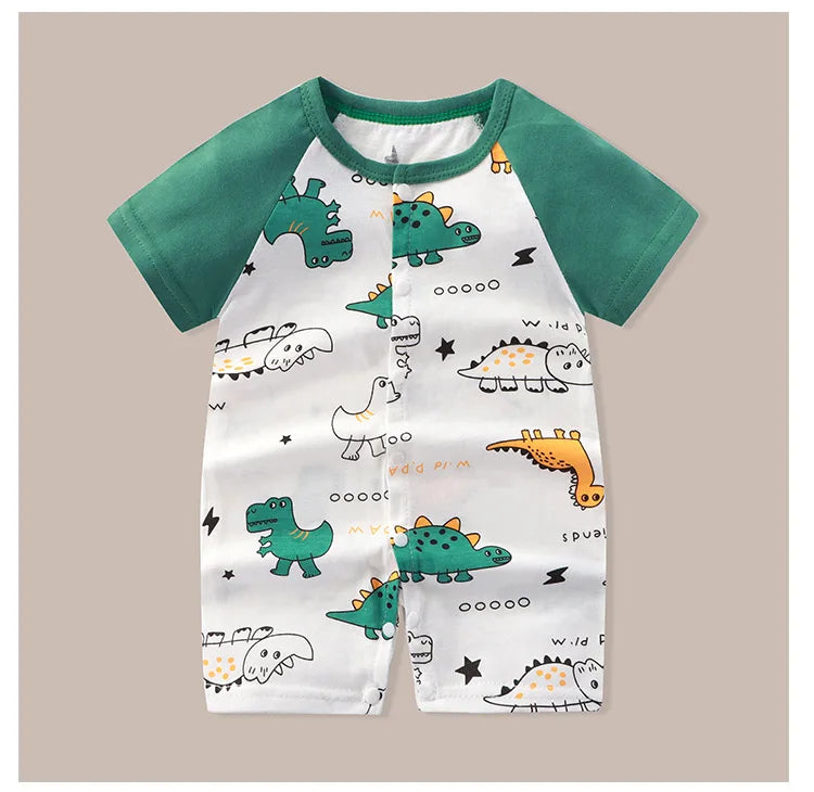 Newborn Clothes Cute Cartoon Dinosaur Tiger Shark Lion Print Strap Comfortable Summer Boys Girl 0-18 Short Sleeved Baby Jumpsuit