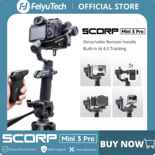 FeiyuTech SCORP Mini 3 Pro Gimbal with Detachable Remote Handle & AI 4.0 Tracking for Mirrorless, Action Camera & Smartphones