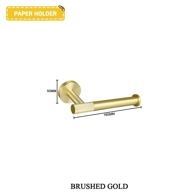 Brushed Gold Stainless Steel Wall Mount Towel Bar Towel Ring Paper Holder Bathrobe Hook Toilet Brush Bathroom Accessories