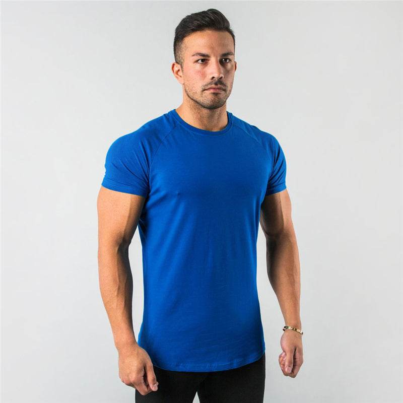 New Fashion Plain Tops Tees Fitness Mens T Shirt Short Sleeve Muscle Joggers Bodybuilding Tshirt Male Gym Clothes Slim Fit Shirt - AIAZ