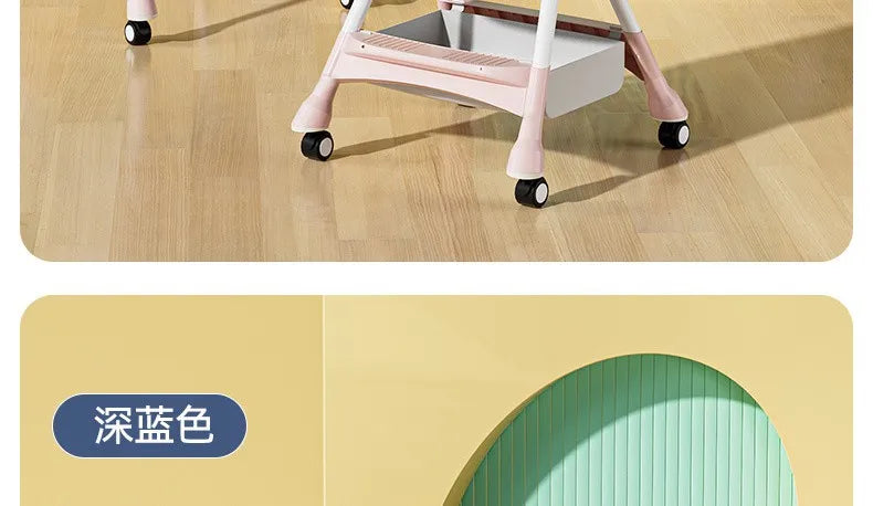 Portable Kids Dining Chair,Reinforced Steel Frame Non-Slip Base,Foldable with Wheels Adjustable Tray,Multi-Use Highchair
