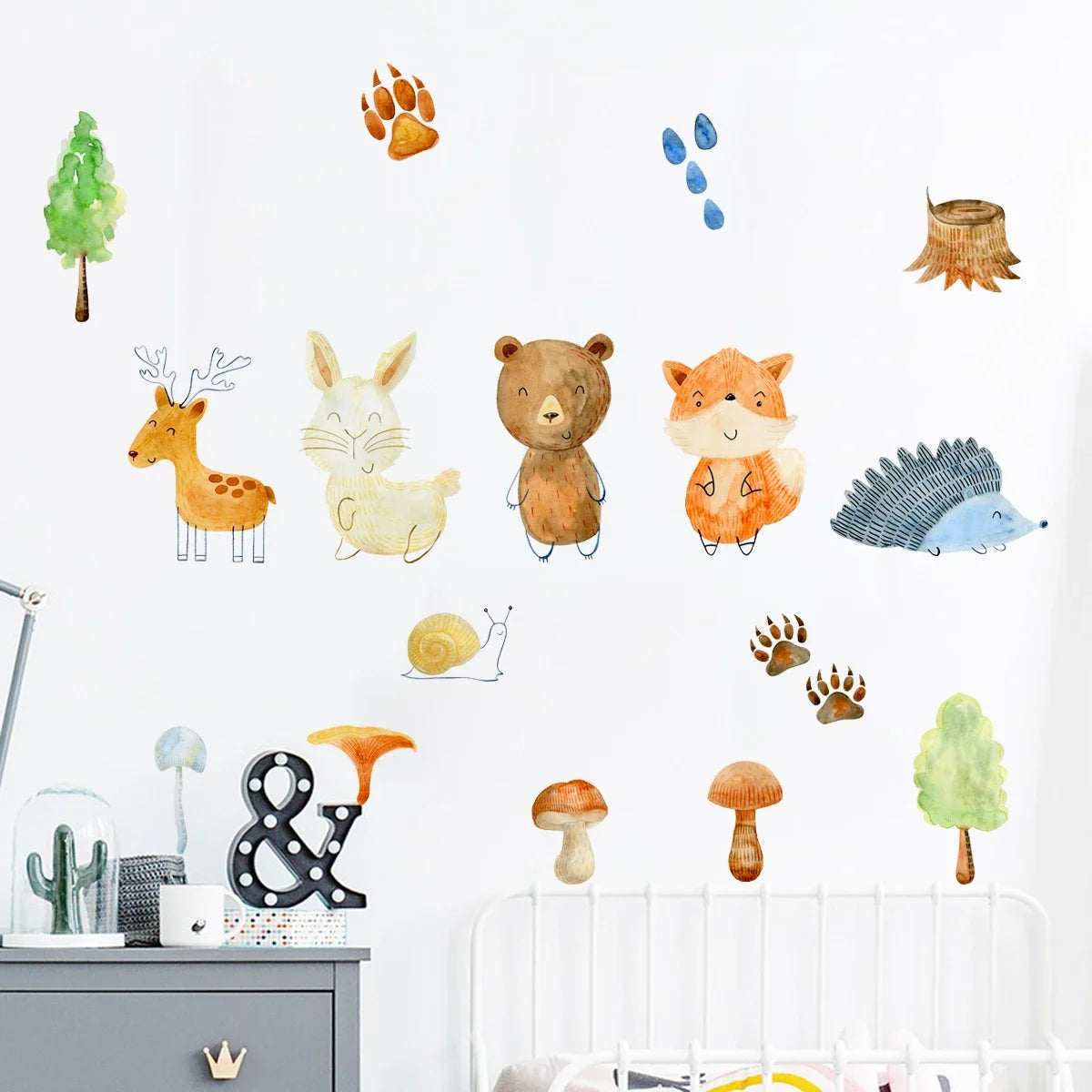 Forest Animals Theme Bear Deer Rabbit Children's Wall Stickers for Kids Room Baby Room Decoration Wallpaper Wall Decals Nursery
