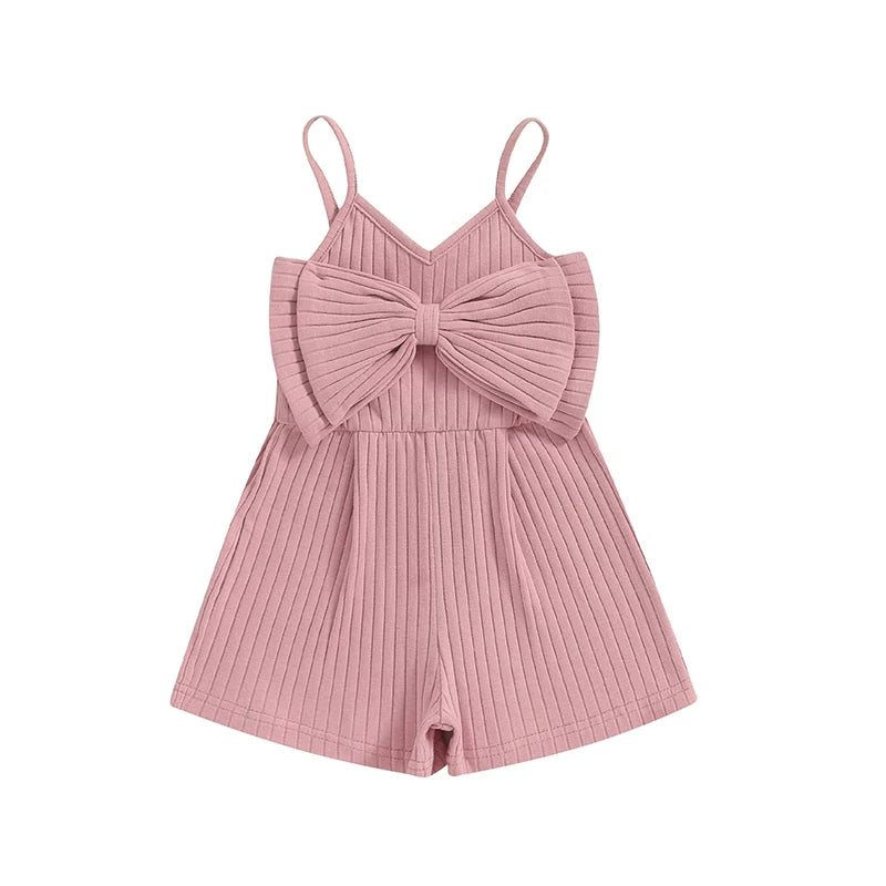 Pudcoco Infant Kids Baby Girl Ribbed Jumpsuit Summer Cute Bow Sleeveless Romper Shorts for Newborn Toddler Cute Clothes 6M-4T