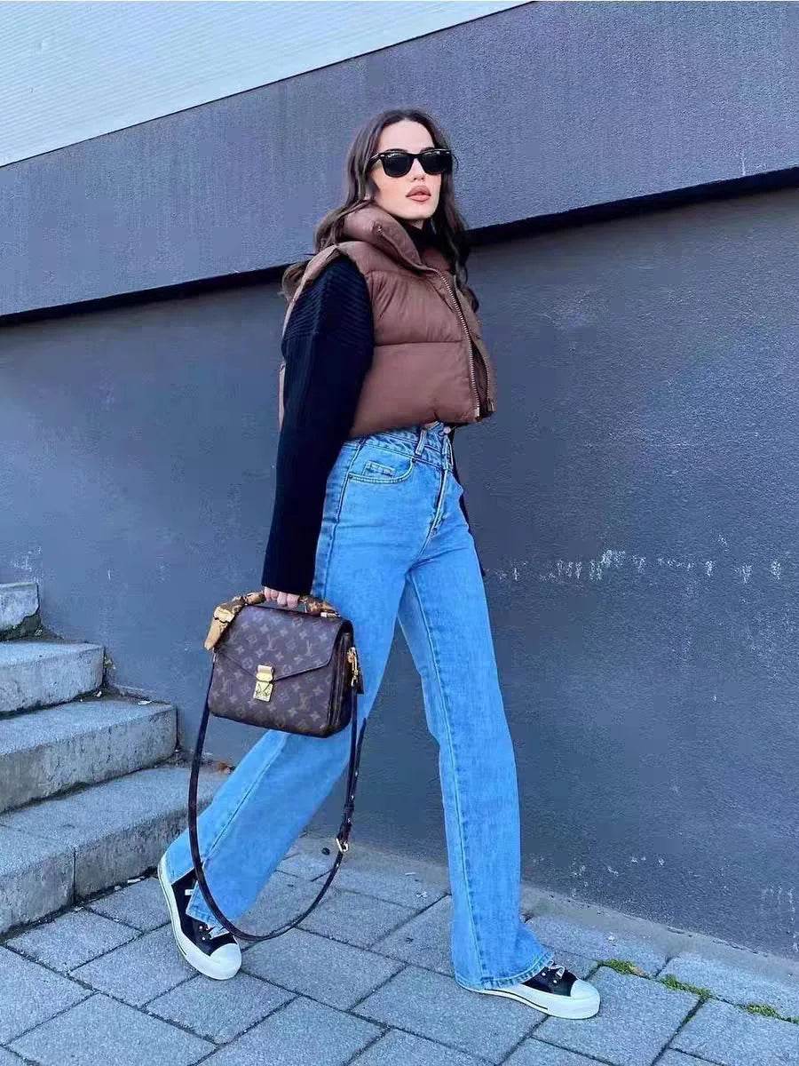 Elegant Chic Vests Fashionable Sleeveless Stand Collar Zipper Basic Autumn Winter Jacket Thick Warm Casual Women Vest Jacket ﻿ - AIAZ