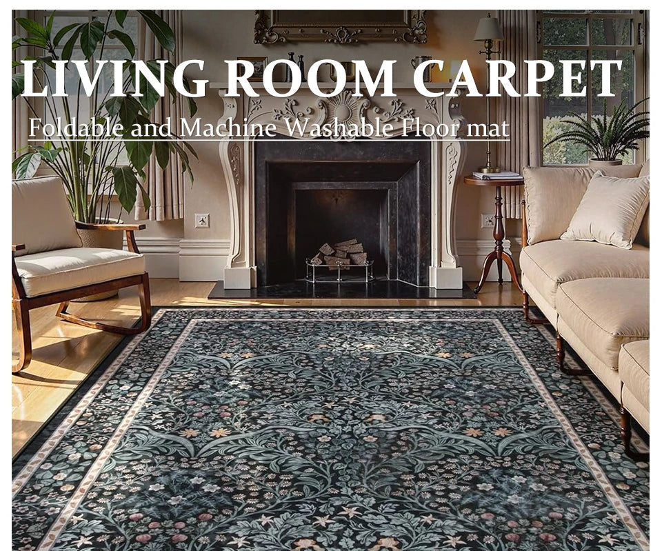 Pink Living Room Carpet Large Machine Washable Carpets Bedroom Bedside Floor Mat Home Decoration Bohemian Flower Non-Slip Rug 카펫