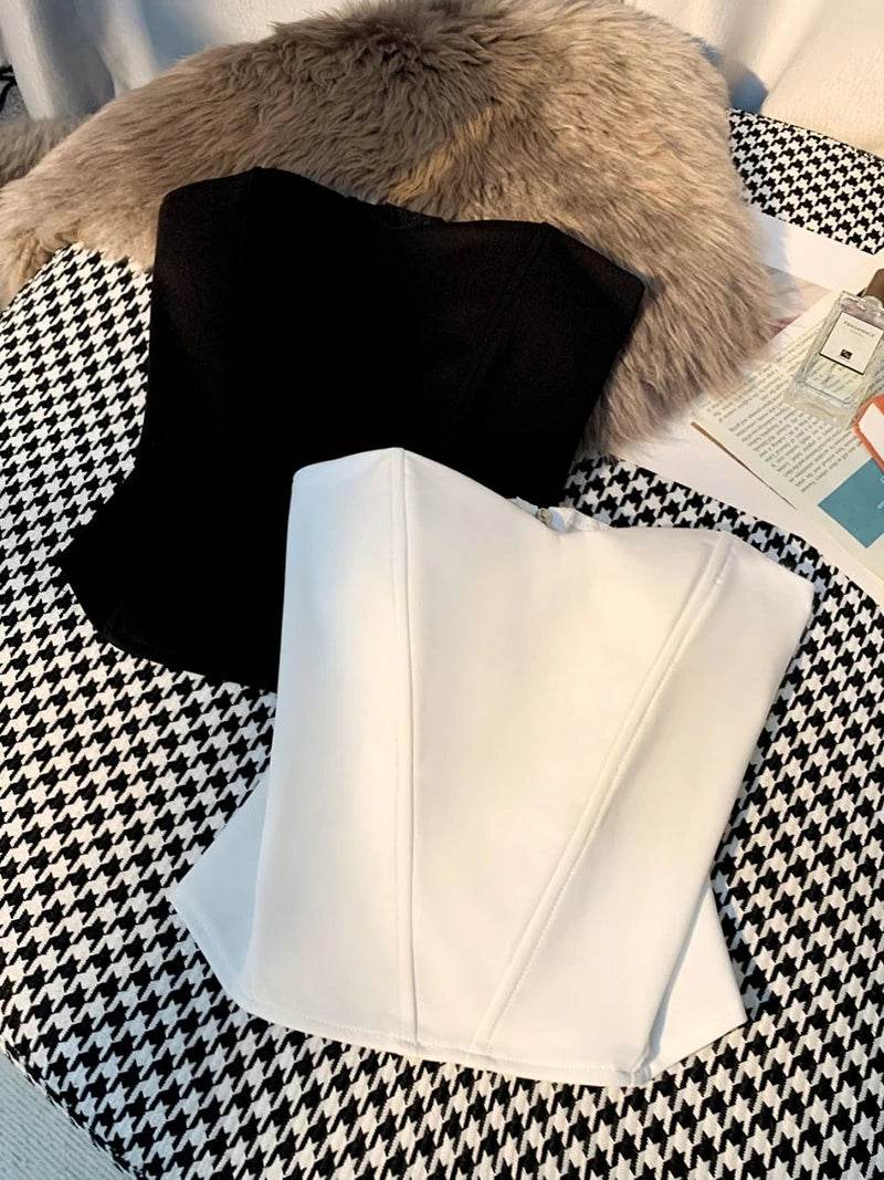 Tanks Tops Women Off-shoulder Outerwear Tube-top Sexy Spicy Girls Summer European Style Streetwear Slim Defined Waist Popular - AIAZ