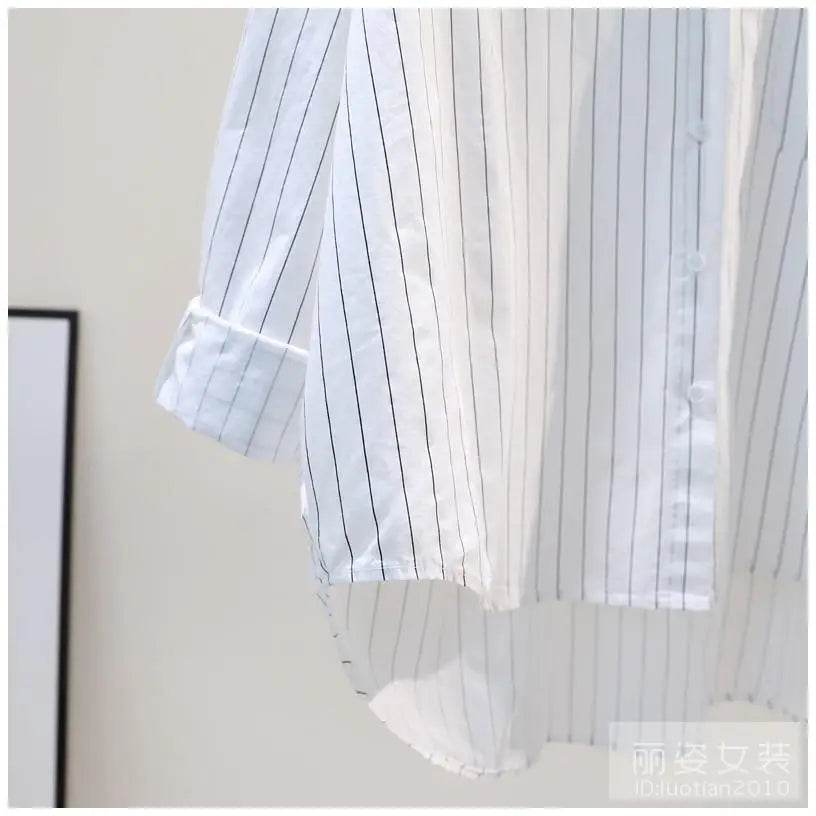 Women's Clothing 2023 Striped Simplicity Fashion Casual Spring Summer Thin Pockets Turn-down Collar Button Loose Formal Blouses - AIAZ