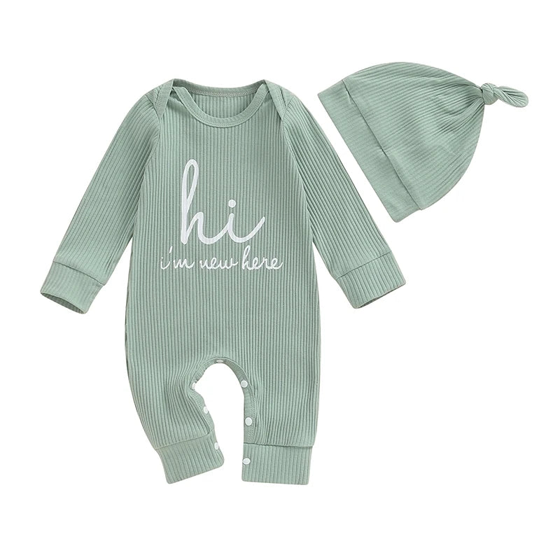 2024-05-08 Lioraitiin Baby Boys Romper Letter Print Long Sleeve Crew Neck Jumpsuits Spring Casual Infant Bodysuits with Hat