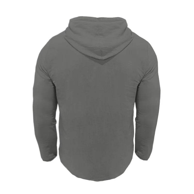 24 New cotton and linen shirts hooded loose large size casual sweater long sleeve hoodie men - AIAZ