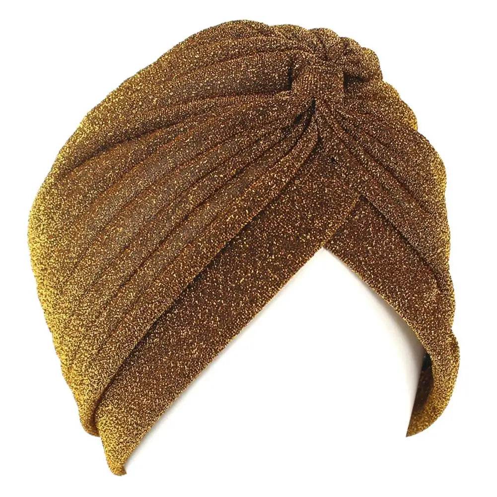 HOT Fashion Women Turban Hijab Hats Gold Shiny Muslim Indian Turban Double Layer Headwrap Stretchable Soft Wrap Head Scarf Mujer - AIAZ