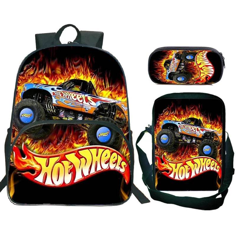 Hot Wheels Let's Race Print Backpack 3pcs Set Boys Girl Child School Bookbag Large Capacity Student Backpack Back to School Gift - AIAZ