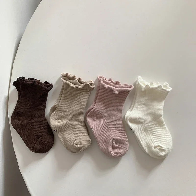 Newborn Cute Ruffle Lace Cuff Socks Infant Baby Girls Ankle Socks Spring Autumn Children Kids Soft Warm Ribbed Cotton Floor Sock