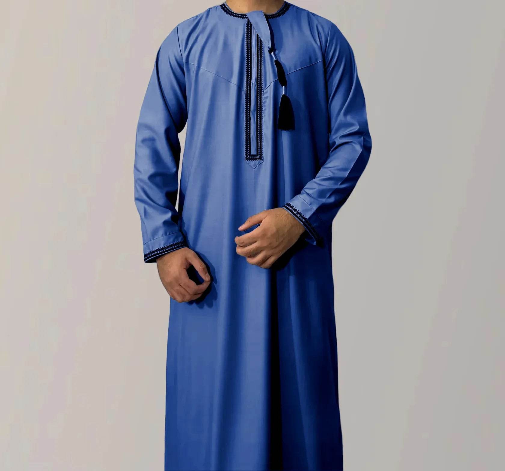 New Men's Muslim Fashion Abayas Dress O Neck Long Sleeve Pullover Kaftan Pakistan Saudi Arab Caftan Islamic Clothing Prayer Robe - AIAZ