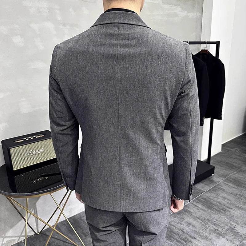 Jackets + Pants / Groom's Wedding Dress Best Fashion Mans Double -breasted Suit Blazer Trousers Male Formal Business Office Suit - AIAZ