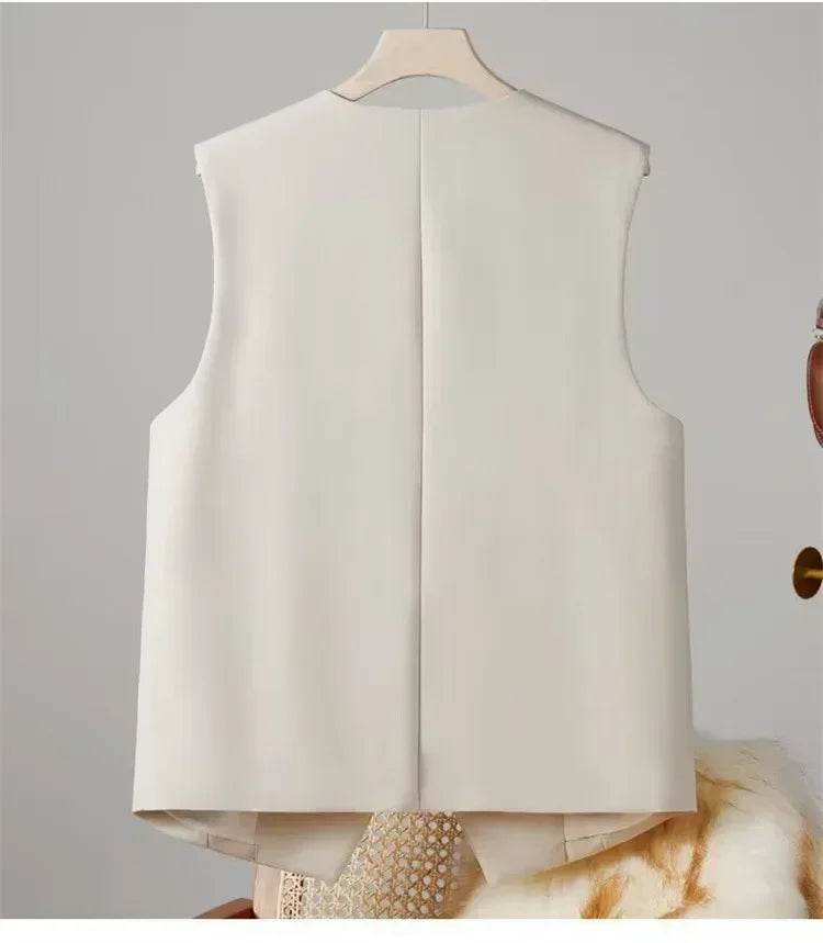 Women Suit Vest Elegant Women's V Neck Business Vest Sleeveless Waistcoat for Office Commute Style Solid Color Single-breasted - AIAZ