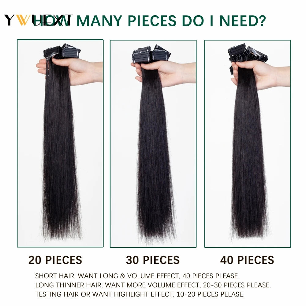 YWUEXT Dark Brown 2# 6D Hair Extensions Straight 16"-24" Machine Remy Human Hair Micro Rings 5 pins 6D 2 Hair