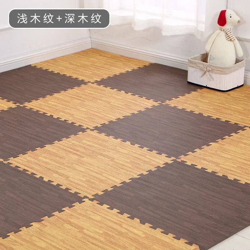 Wooden Baby EVA Foam Play Gym Puzzle Mat Interlocking Exercise Tiles Crawling Carpet for Kids Game Activity Soft Floor 30x30x1cm