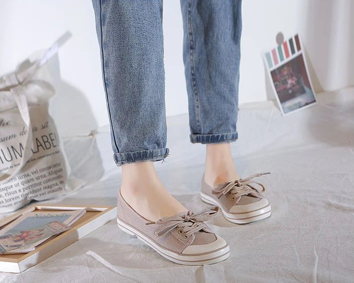 Shoes For Women Flat Canvas Lace Up Woman Footwear White Comfortable And Elegant Stylish Low Price Daily Routine 39 Sale A