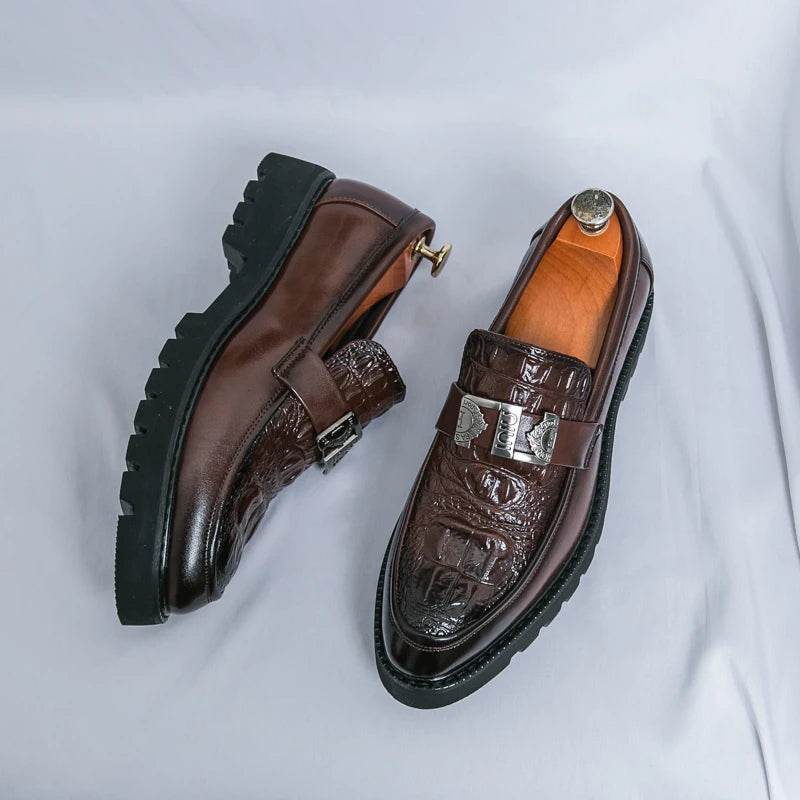 2025 men's party and business loafers, thick-sole men's formal thick-sole shoes, comfortable slip-on fashion casual shoes - AIAZ