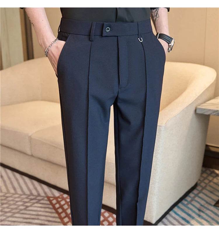 Men's business casual trousers, daily formal work pants, 2024 new high quality, plain color versatile ankle-length trousers. - AIAZ