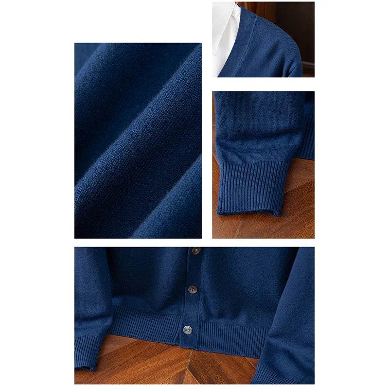 BROWON Brand Mens Sweater Cardigan Business Casual Classic V-neck Solid Color Cardigan Men Sweater Korean Fashion Mens Clothes - AIAZ